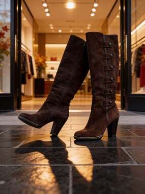 Söfft Dark Brown Suede Knee High Boots with Decorative Strap Detail 7.5